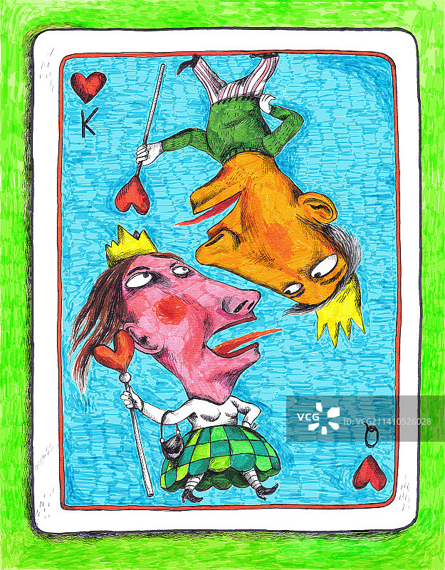 纸牌上的情侣插画图片素材