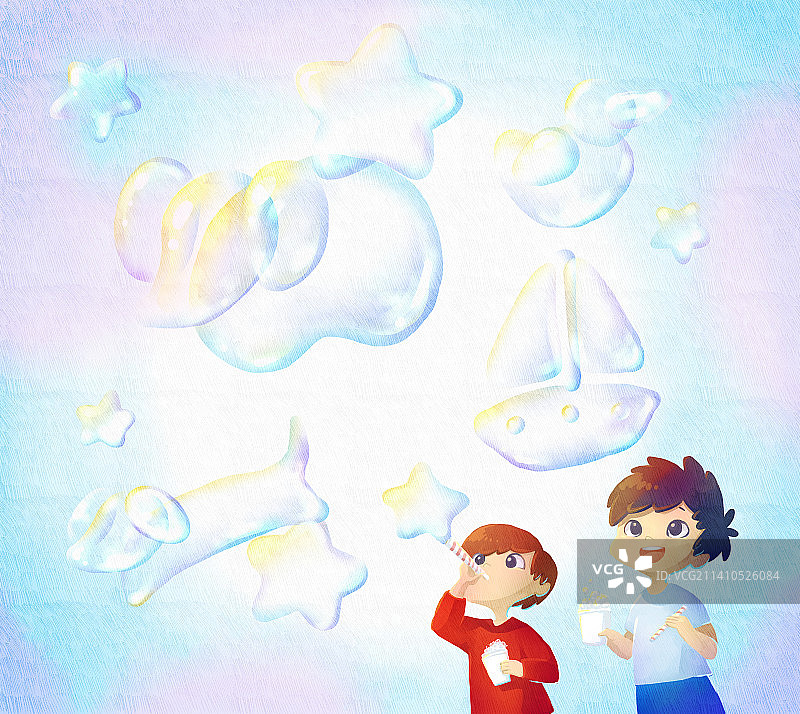儿童户外吹泡泡插画图片素材