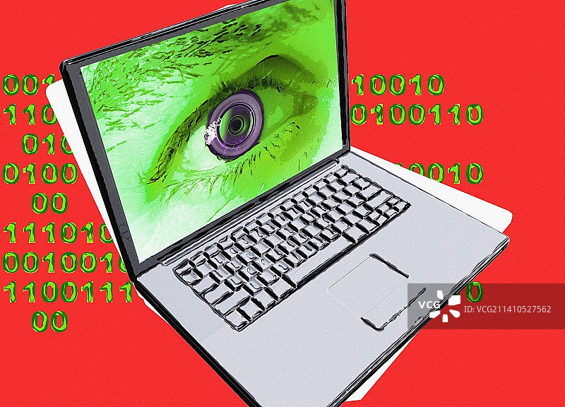 具有人眼识别功能的笔记本电脑插画图片素材