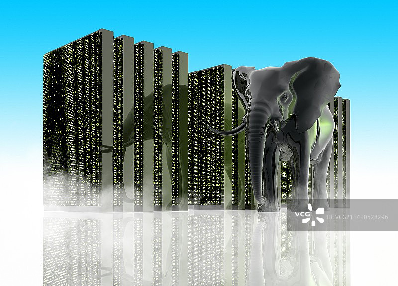 黑色大象和抽象存储单元，插图图片素材