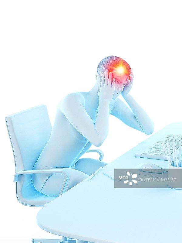 头痛的办公室职员，概念插图图片素材