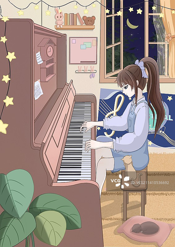 少女居家弹钢琴图片素材