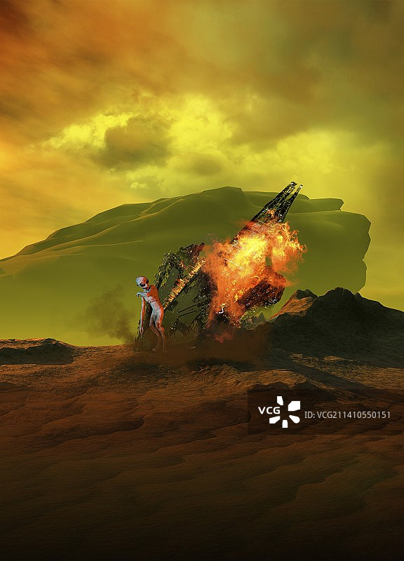 宇宙飞船坠毁插画图片素材