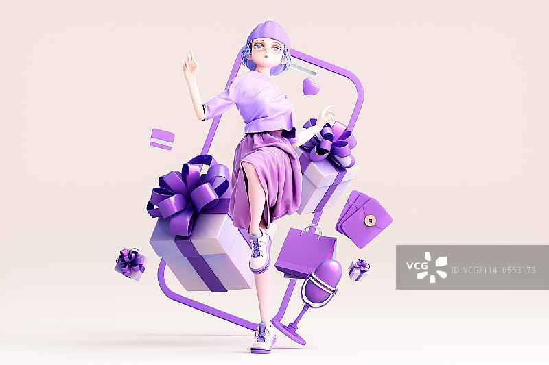 3D渲染的卡通女人图片素材