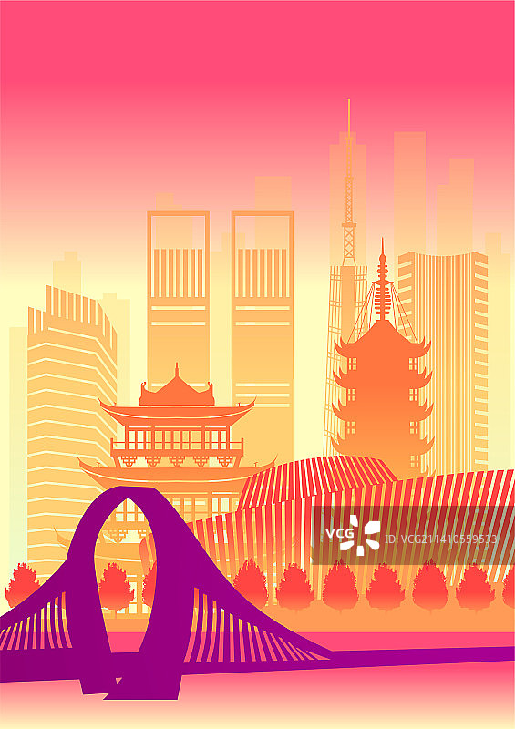 中国江苏省淮安市城市天际线矢量插画图片素材