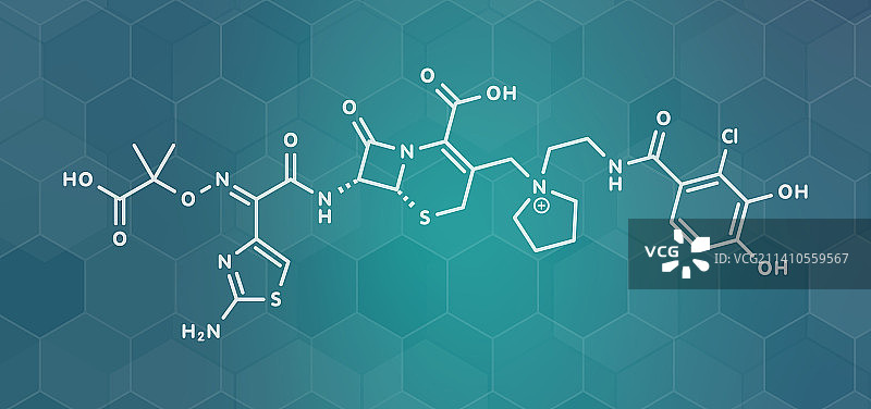 头孢地尔抗菌药物分子结构示意图图片素材