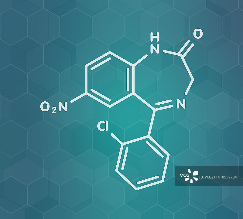 氯硝西泮苯二氮䓬类药物分子结构示意图图片素材