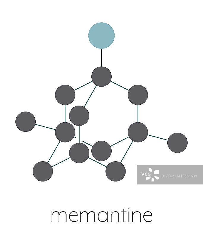 治疗阿尔茨海默病的药物分子盐酸美金刚，图示图片素材