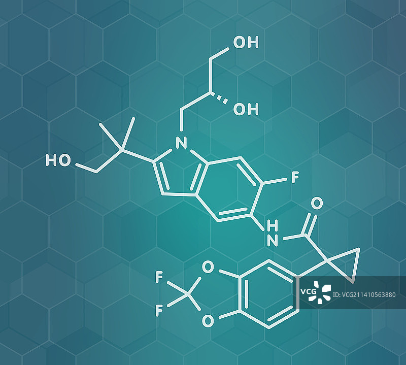 囊性纤维化药物Tezacaftor分子结构示意图图片素材