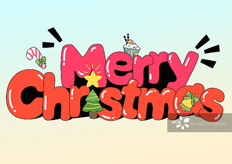 圣诞节Merry Christmas英文字体创意插画图片素材