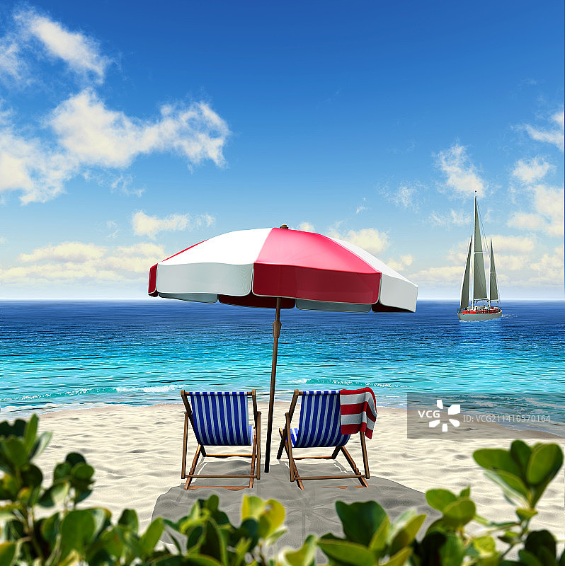 海滩场景插画图片素材