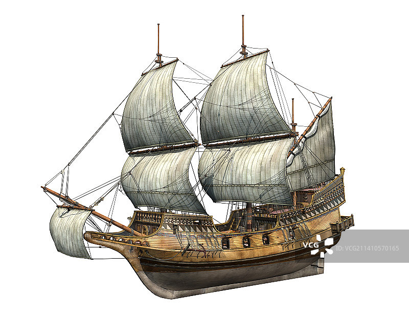 金色辛德帆船插图图片素材