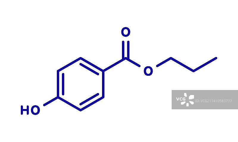 对羟基苯甲酸丙酯防腐剂分子，图示图片素材