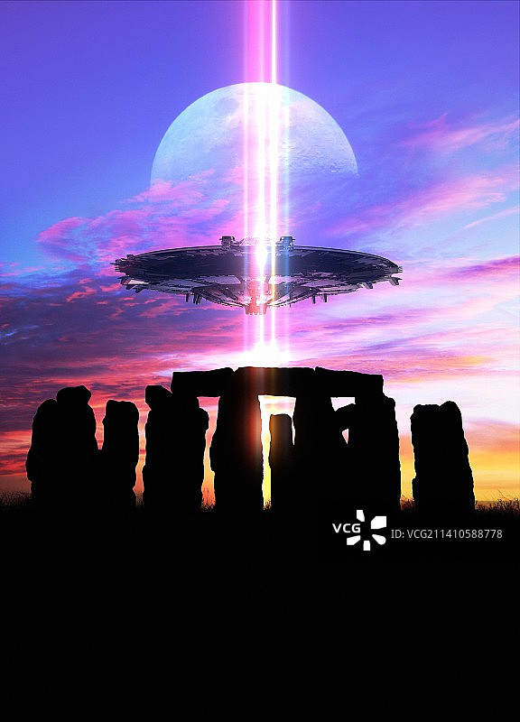 巨石阵上的UFO插图图片素材