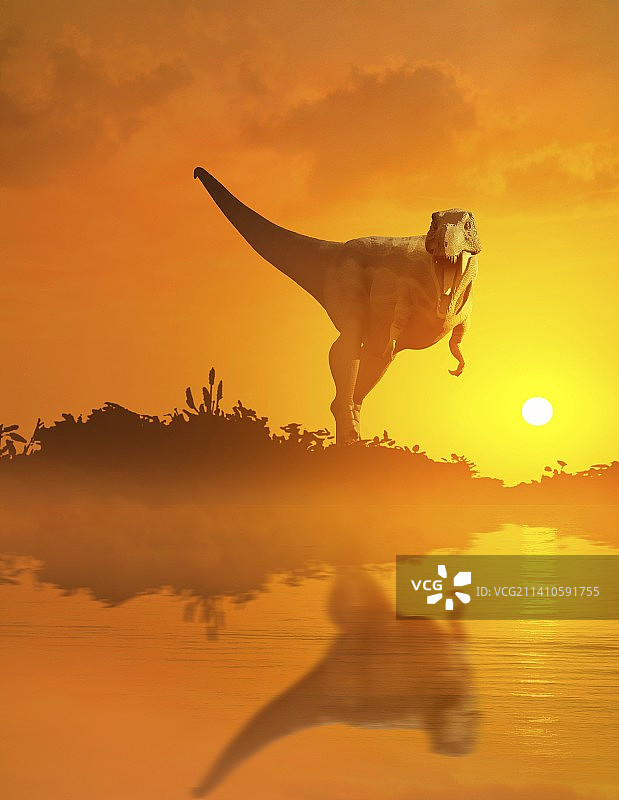 日落时分的霸王龙艺术图图片素材