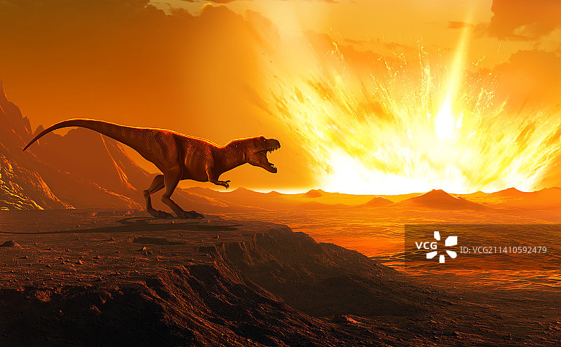 霸王龙观察小行星撞击插画图片素材