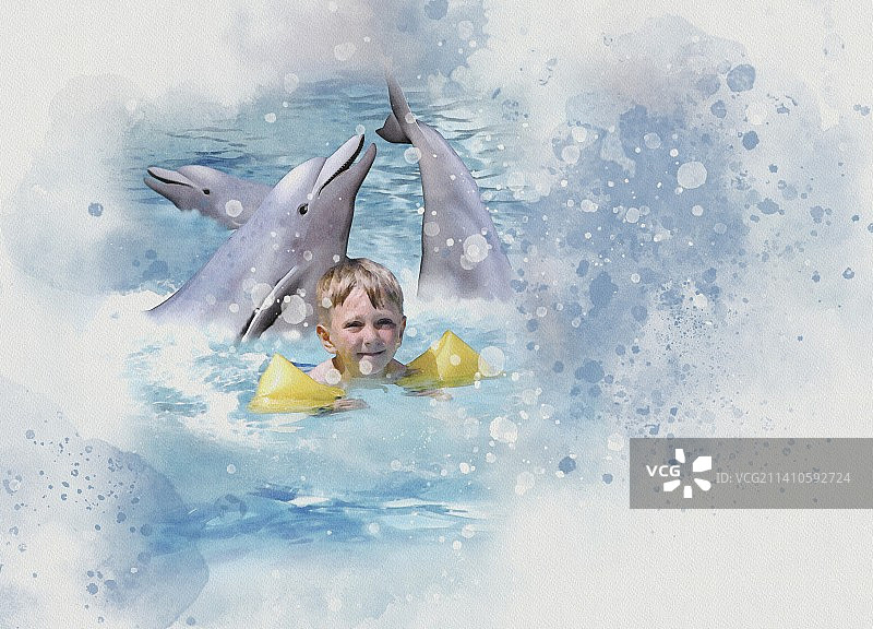 海豚疗法插图图片素材