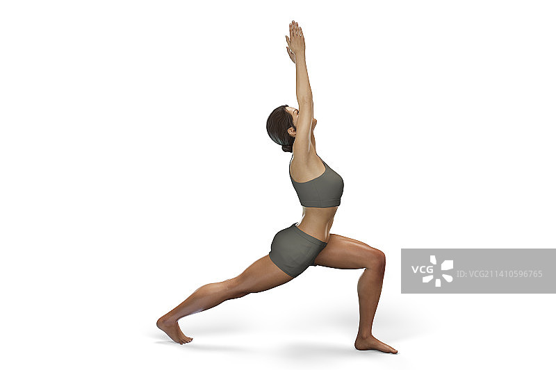 战士一式瑜伽姿势的女人，插图图片素材