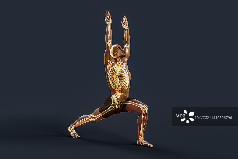 战士一式瑜伽姿势男人插画图片素材