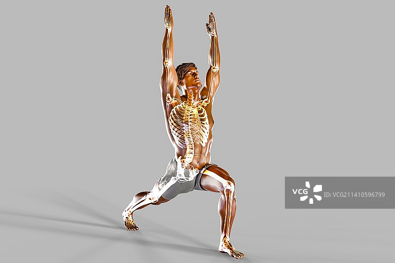 战士一式瑜伽姿势男人插画图片素材