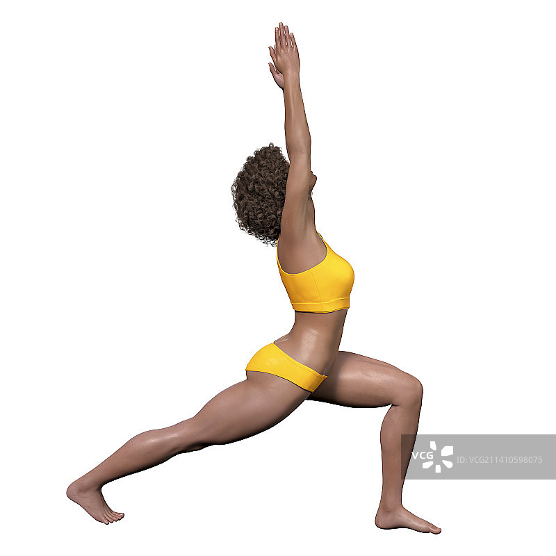 战士一式瑜伽姿势的女人，插图图片素材