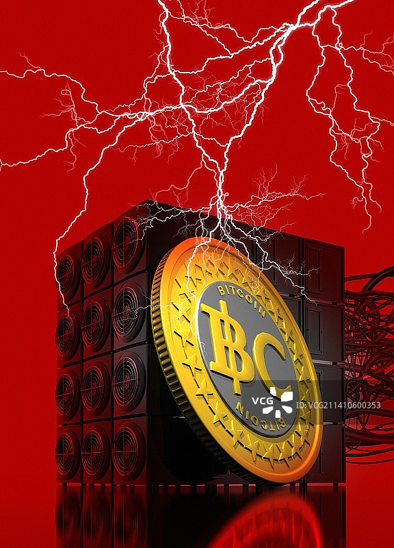 比特币与矿机概念插画图片素材
