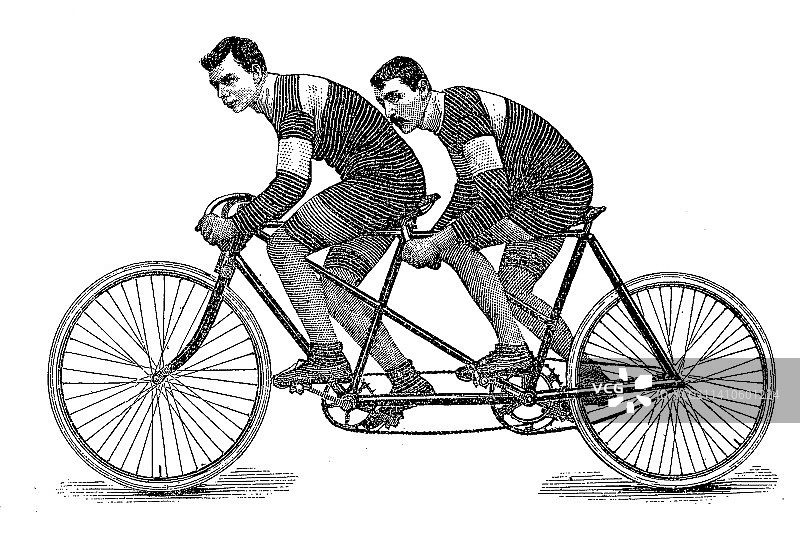 19世纪双人自行车比赛插画图片素材