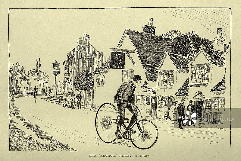 英国萨里郡里普利锚酒店19世纪插图图片素材