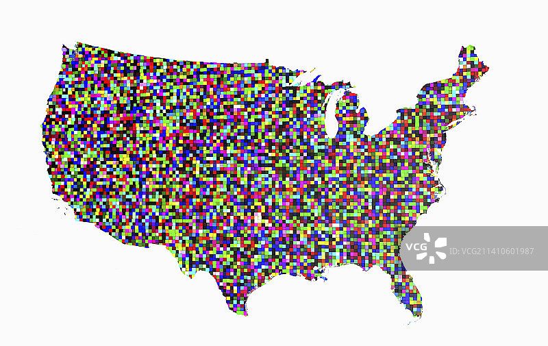由正方形组成的美国地图合成图像图片素材