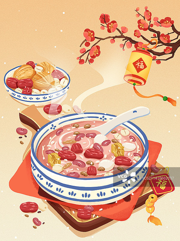 手绘冬季腊八节暖心腊八粥插画图片素材