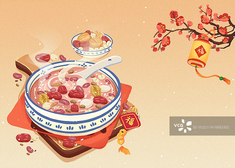 手绘冬季腊八节腊八粥插画图片素材