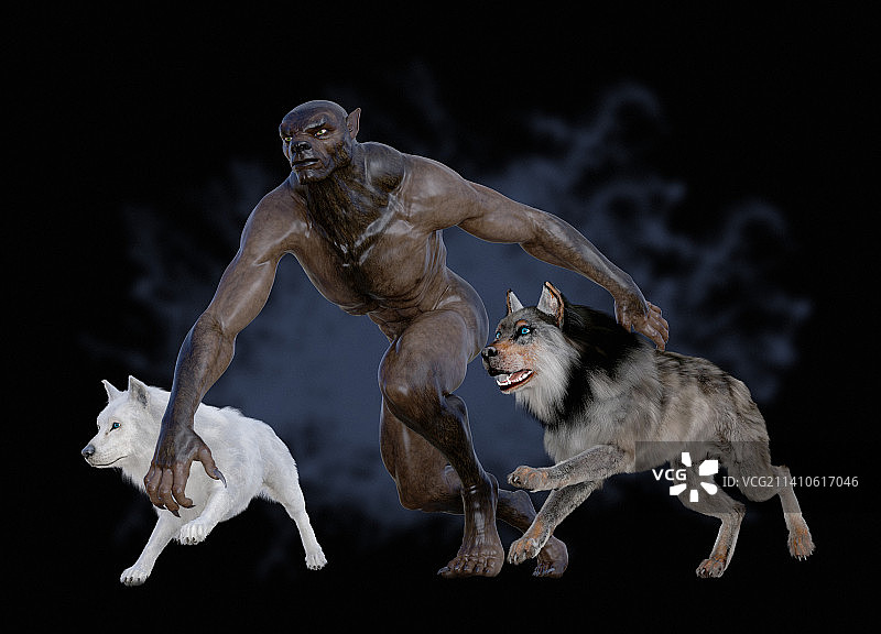 狼人和狼插画图片素材