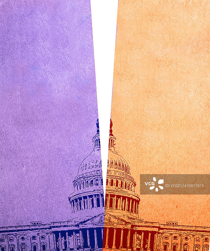 一分为二的国会大厦插图图片素材