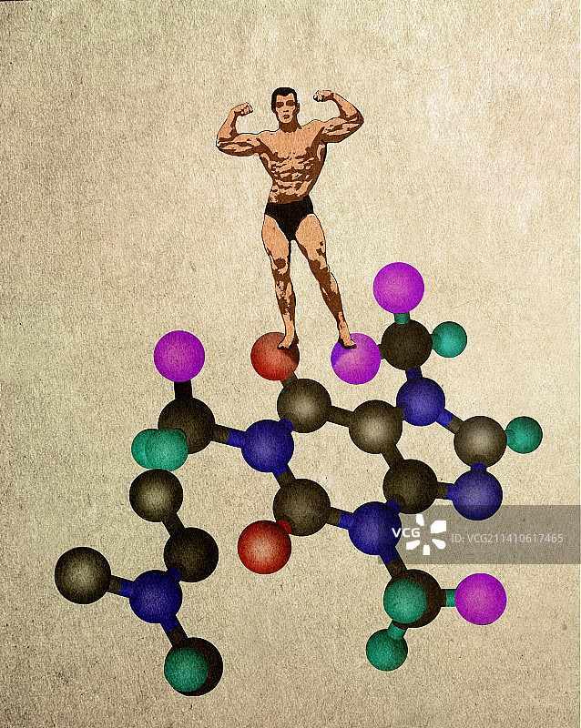 健美者站在分子上，插画图片素材