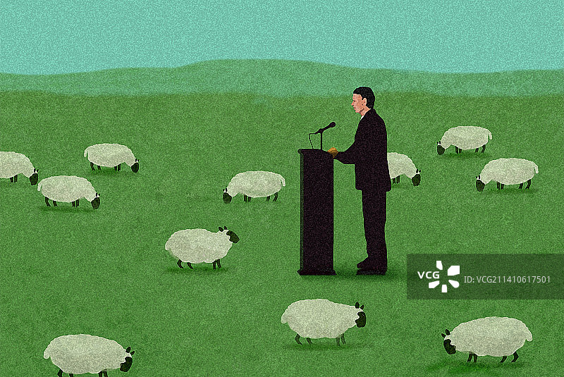 演讲者向一群绵羊发表演讲，插图图片素材
