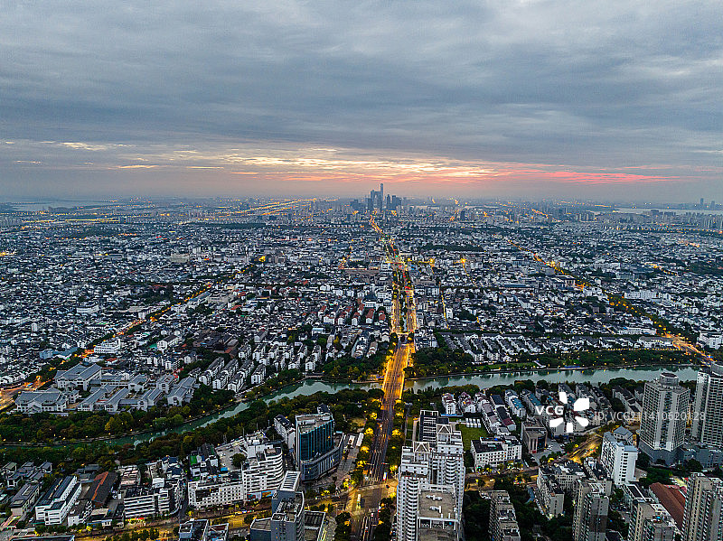 江苏苏州城市清晨航拍图片素材