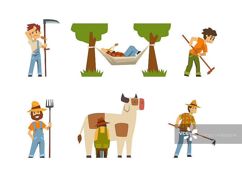 在田里用镰刀工作的年轻农民图片素材