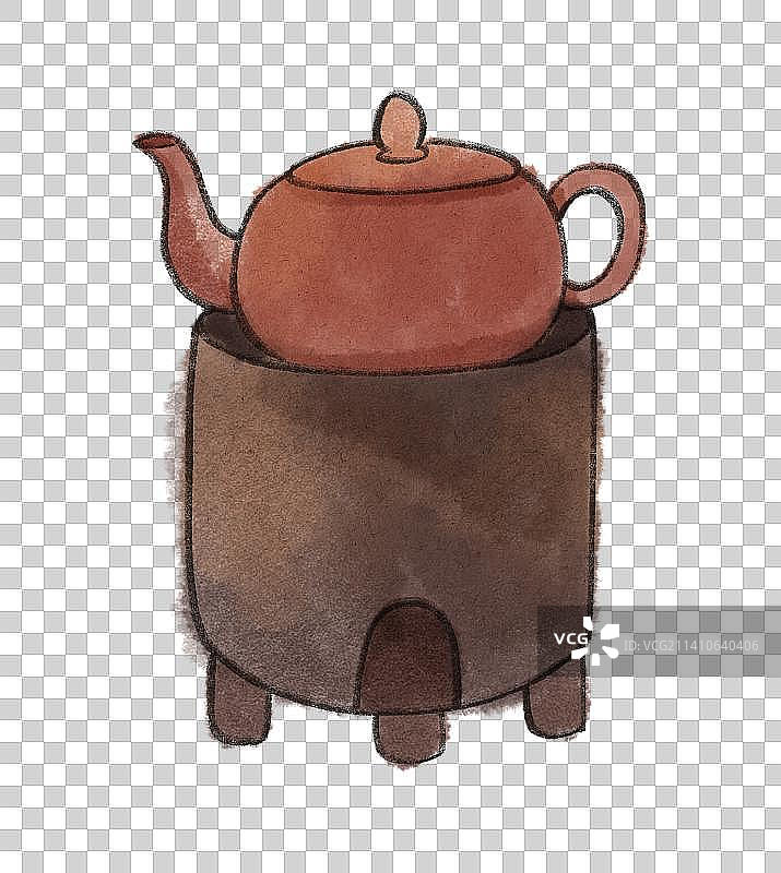 火炉上水壶古风水墨插画图片素材