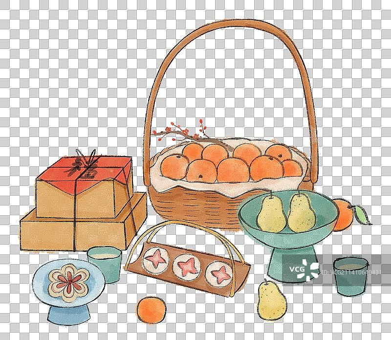 春节食物古风水墨插画图片素材