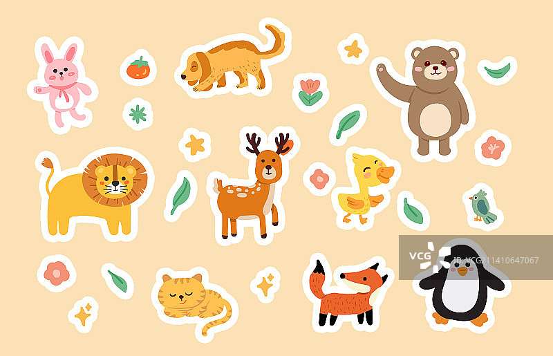 扁平化卡通动物系列贴纸图片素材