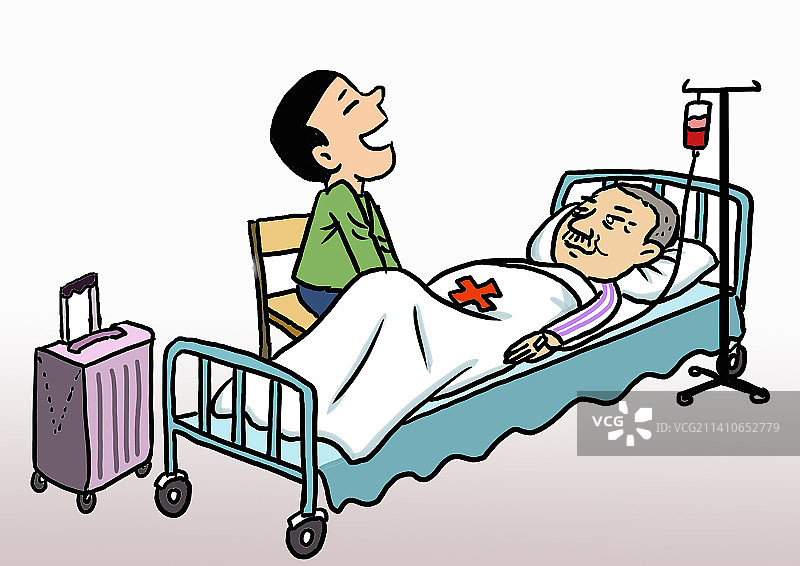 儿子从外地赶回照顾生病的老爸图片素材