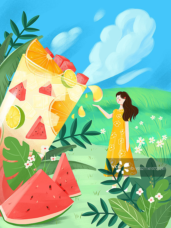 夏日清凉果茶插画图片素材