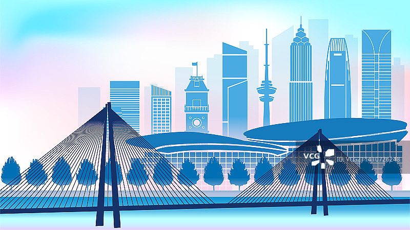 中国江苏省通市城市天际线矢量插画图片素材