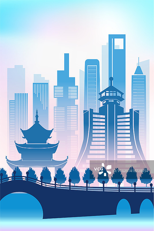 中国贵州贵阳市城市天际线矢量插画图片素材