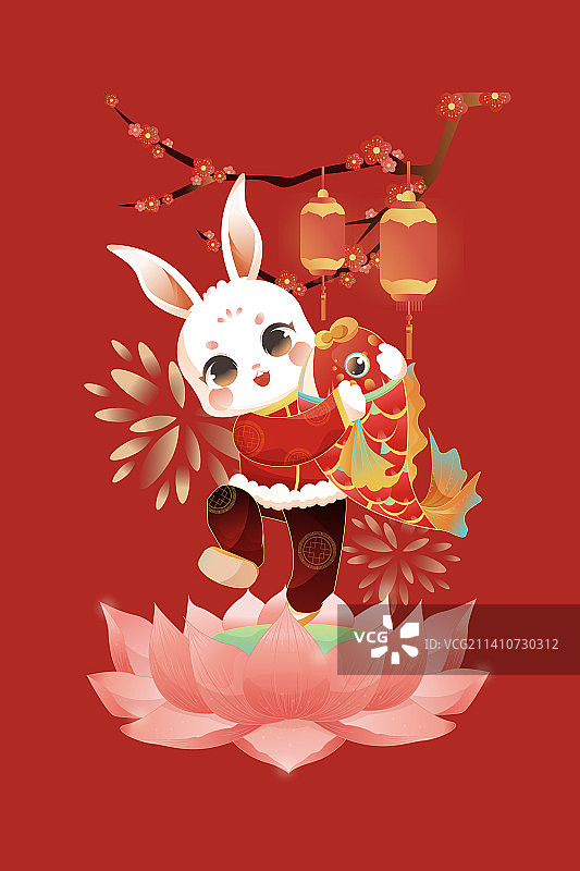 生肖兔-连年有余-插画-矢量图.ai图片素材