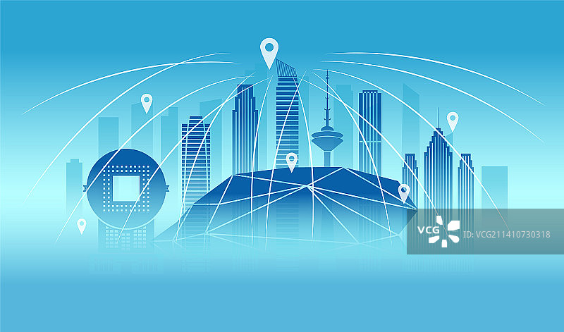 中国辽宁沈阳城市城市数据5G网络插画蓝色图片素材
