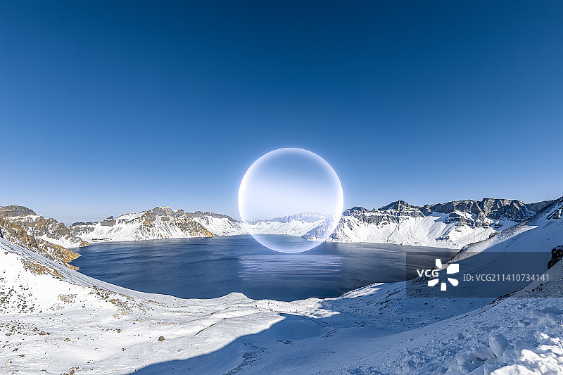 长白山天池，雪山背景，科技概念未来发光背景图片素材