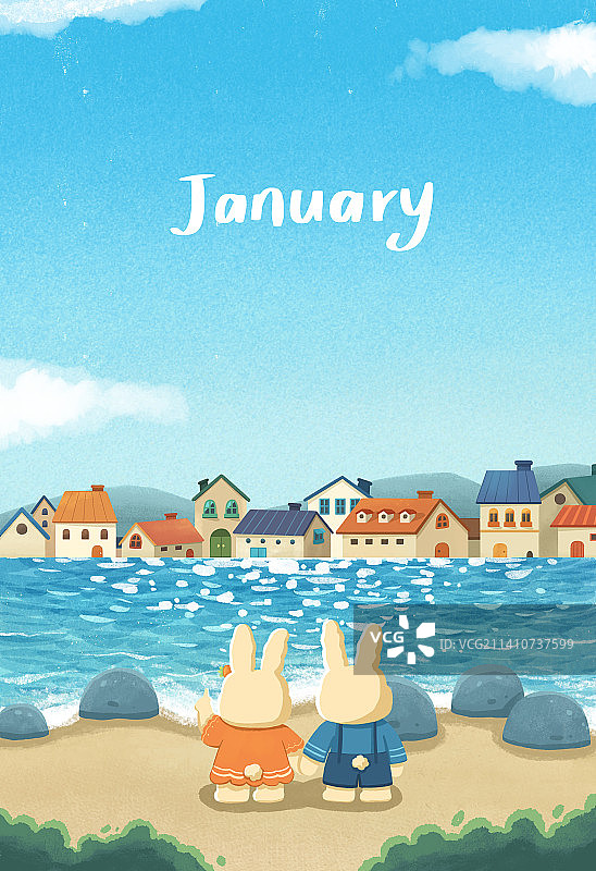 兔年1月份插画图片素材