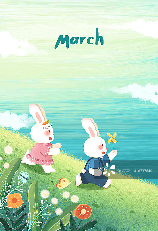 兔年3月份插画图片素材