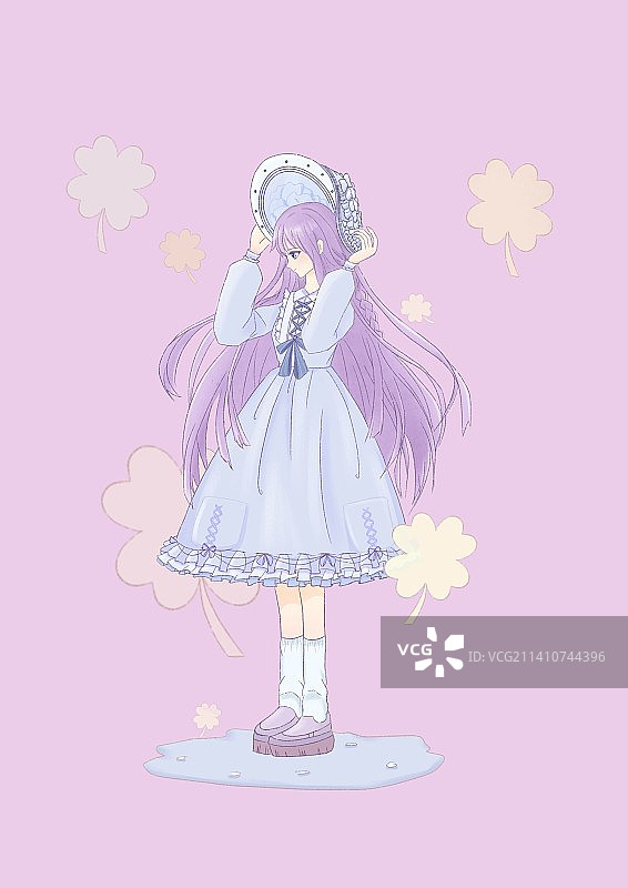 举起双手摘帽子的美少女图片素材